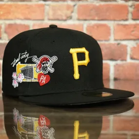 Pittsburgh Pirates City Cluster Side Patch Gray Bottom Black 59Fifty Fitted Cap