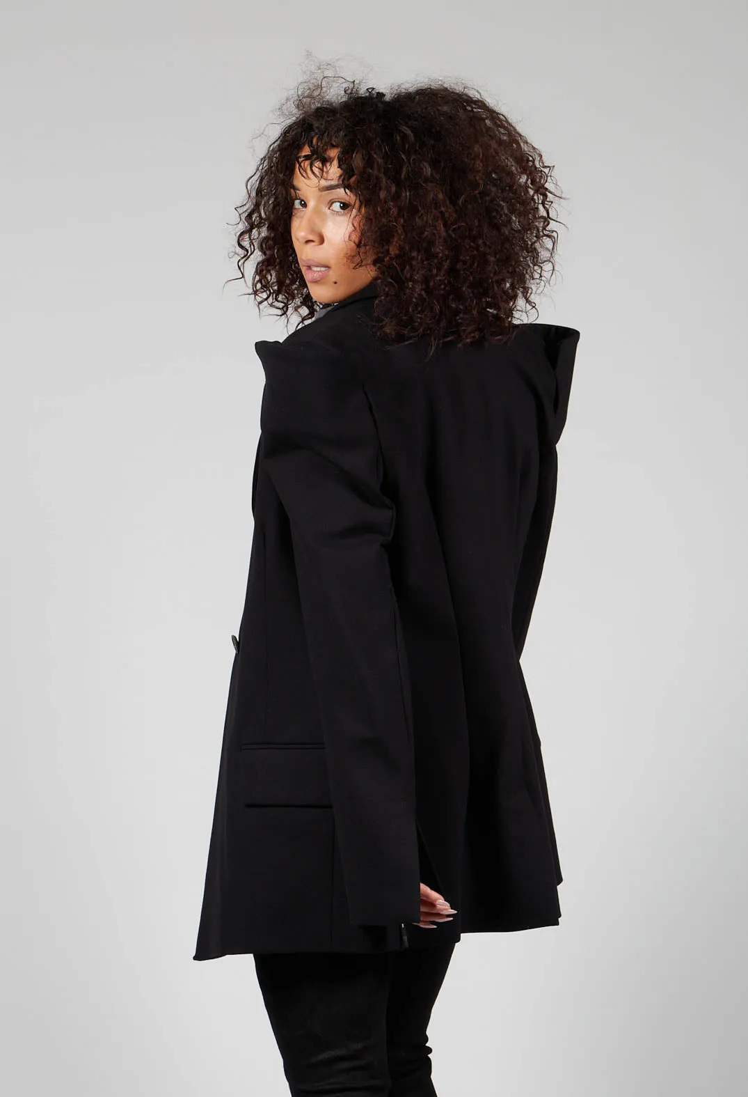 Pointed Shoulder Blazer in Black