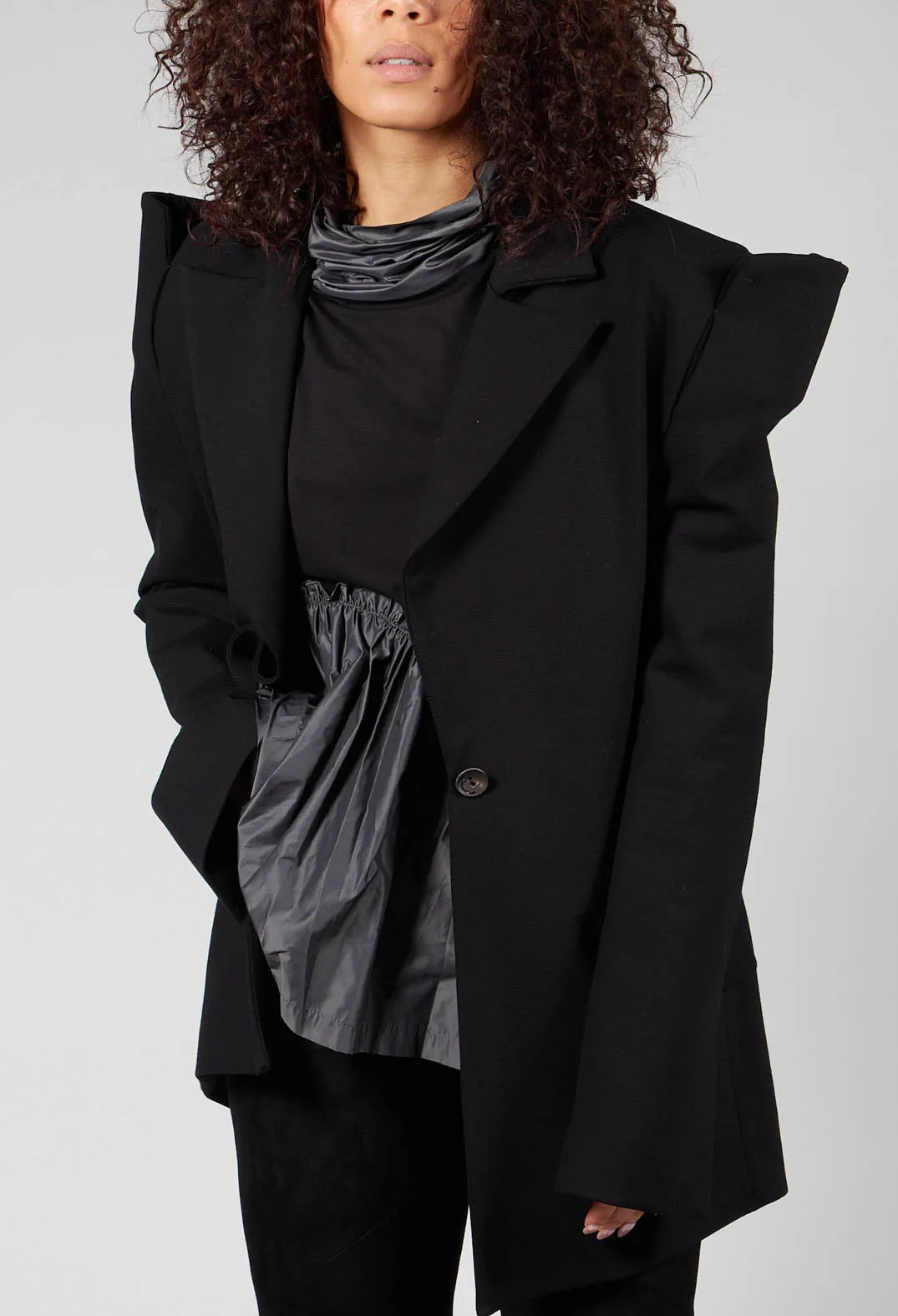 Pointed Shoulder Blazer in Black