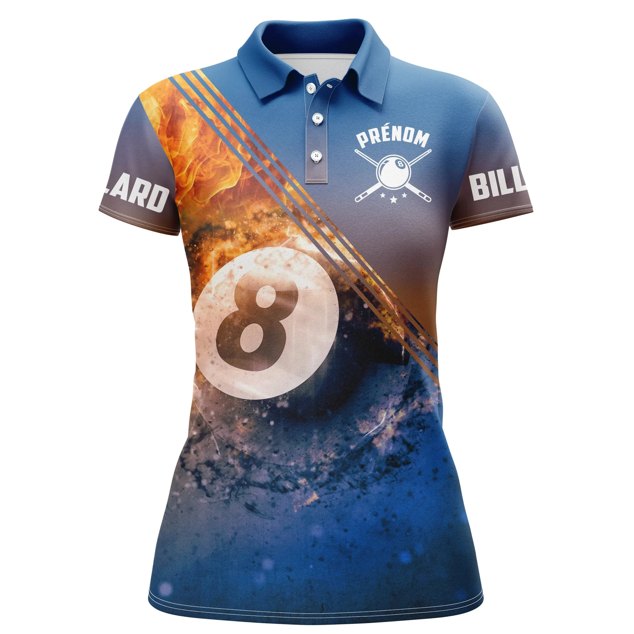 Polo Billard Professionnel Bleu, Billard En Feu, Cadeau Personnalisé Fan Billard - CT29062324