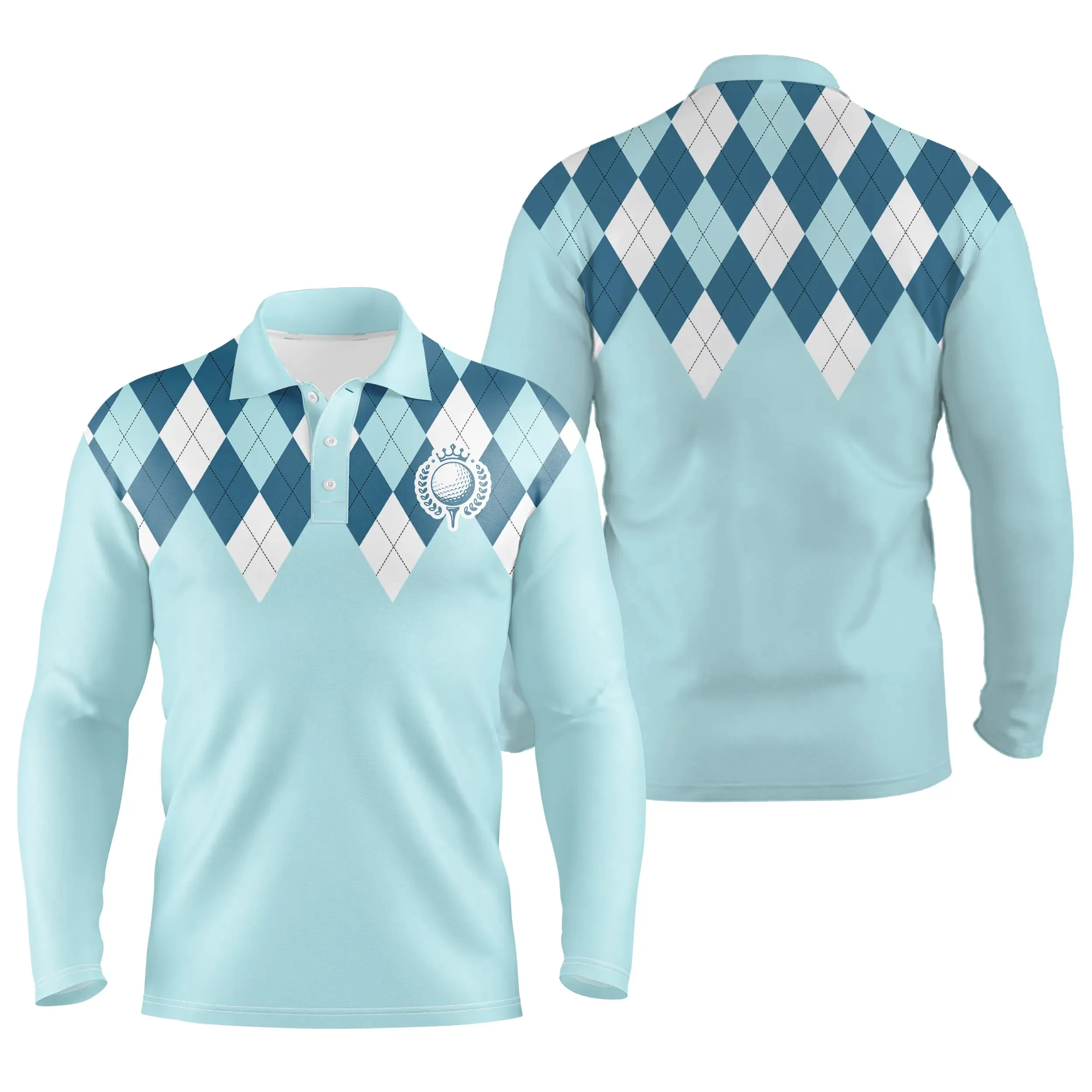 Polo de Golf, Polo de Sport Homme Femme, Golfeur, Golfeuse, Impression Carreaux Bleu Ciel - CTS120052232