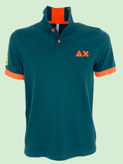 POLO UOMO VERDE INGLESE CON DETTAGLI FLUO