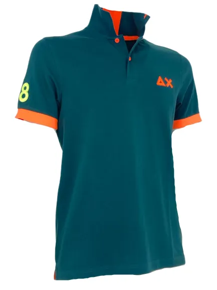 POLO UOMO VERDE INGLESE CON DETTAGLI FLUO