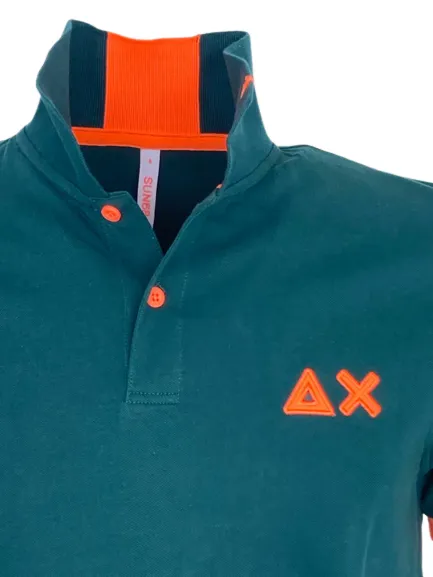 POLO UOMO VERDE INGLESE CON DETTAGLI FLUO