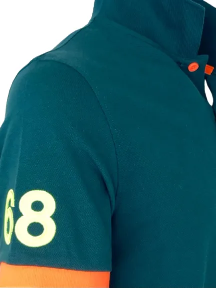 POLO UOMO VERDE INGLESE CON DETTAGLI FLUO