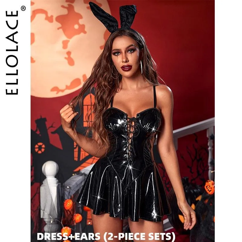 PVC Short Dress And Bunny Ears