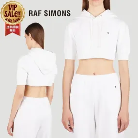 RAF SIMONS  |Street Style Plain Cotton Short Sleeves Logo Cropped Tops