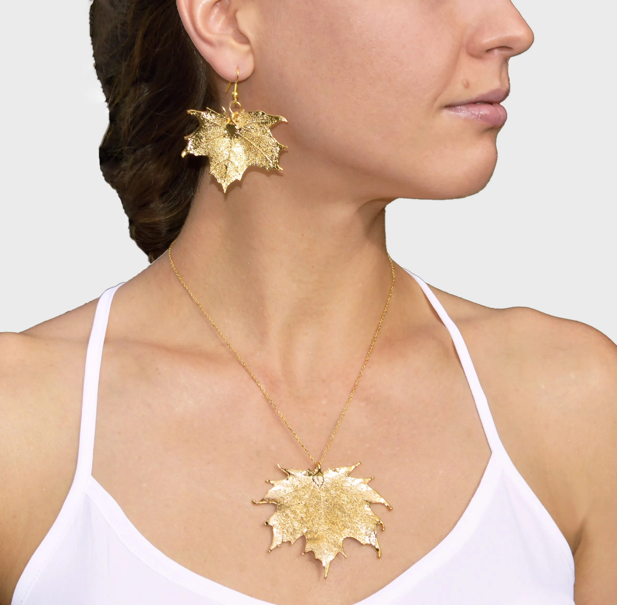 Real Leaf Hook Drop EARRINGS Sugar Maple in 24k Yellow gold Genuine Leaf