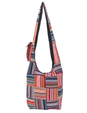 Red Tribal Patched Cotton Hobo Bag