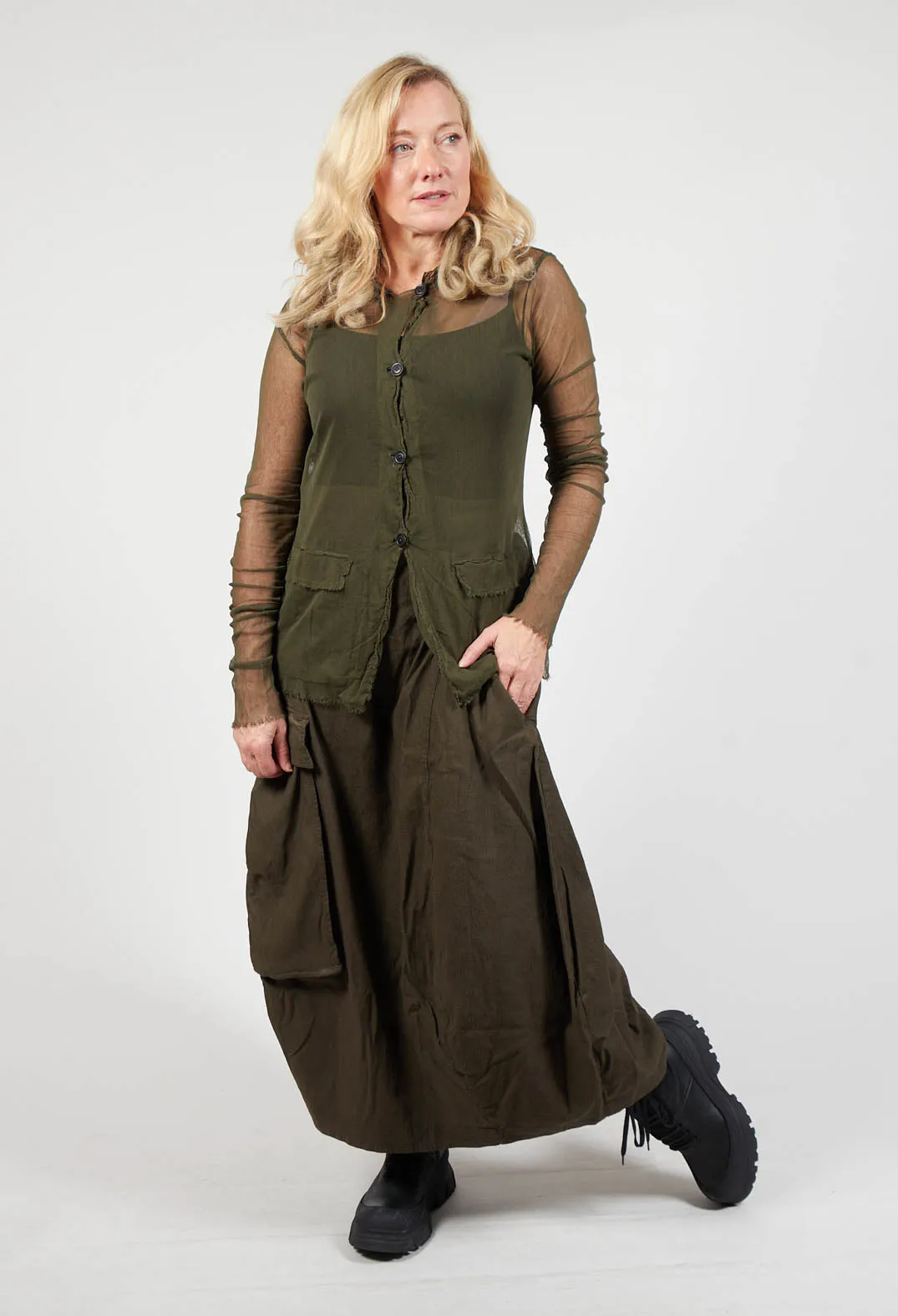 Sheer Long Sleeved Button Up Shirt in Khaki