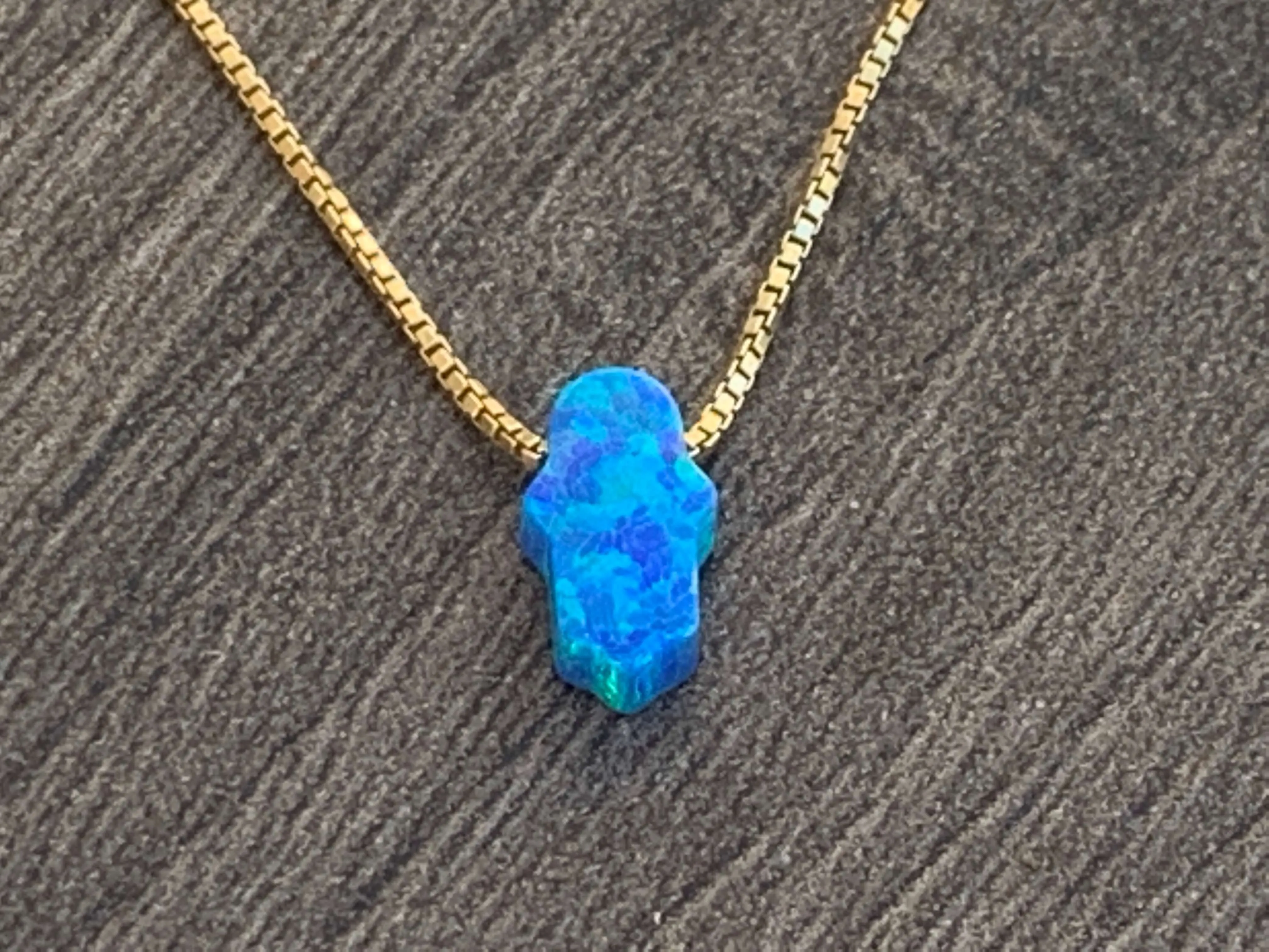 Small Opal Hamsa 14kt Gold Filled Necklace