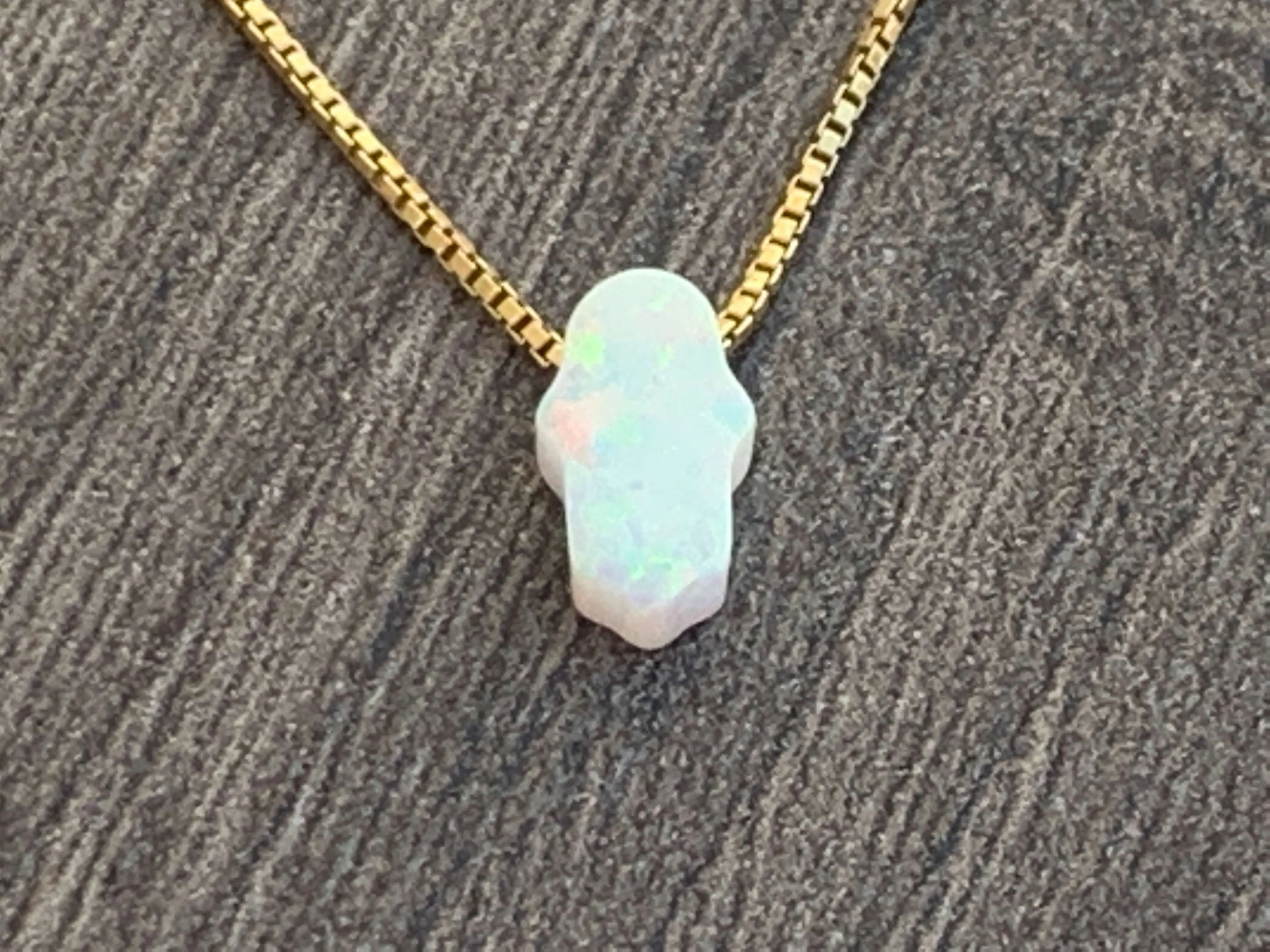 Small Opal Hamsa 14kt Gold Filled Necklace