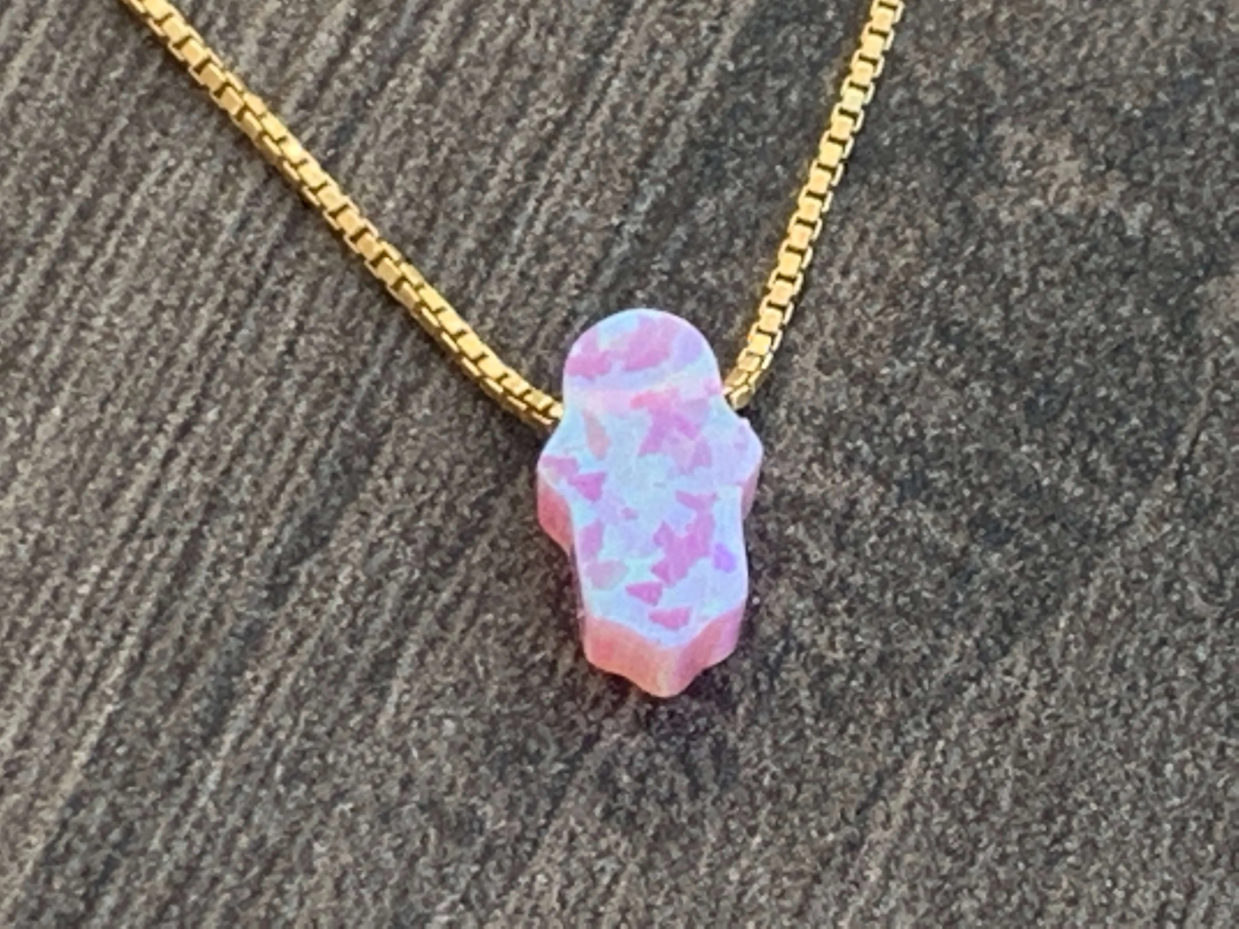 Small Opal Hamsa 14kt Gold Filled Necklace