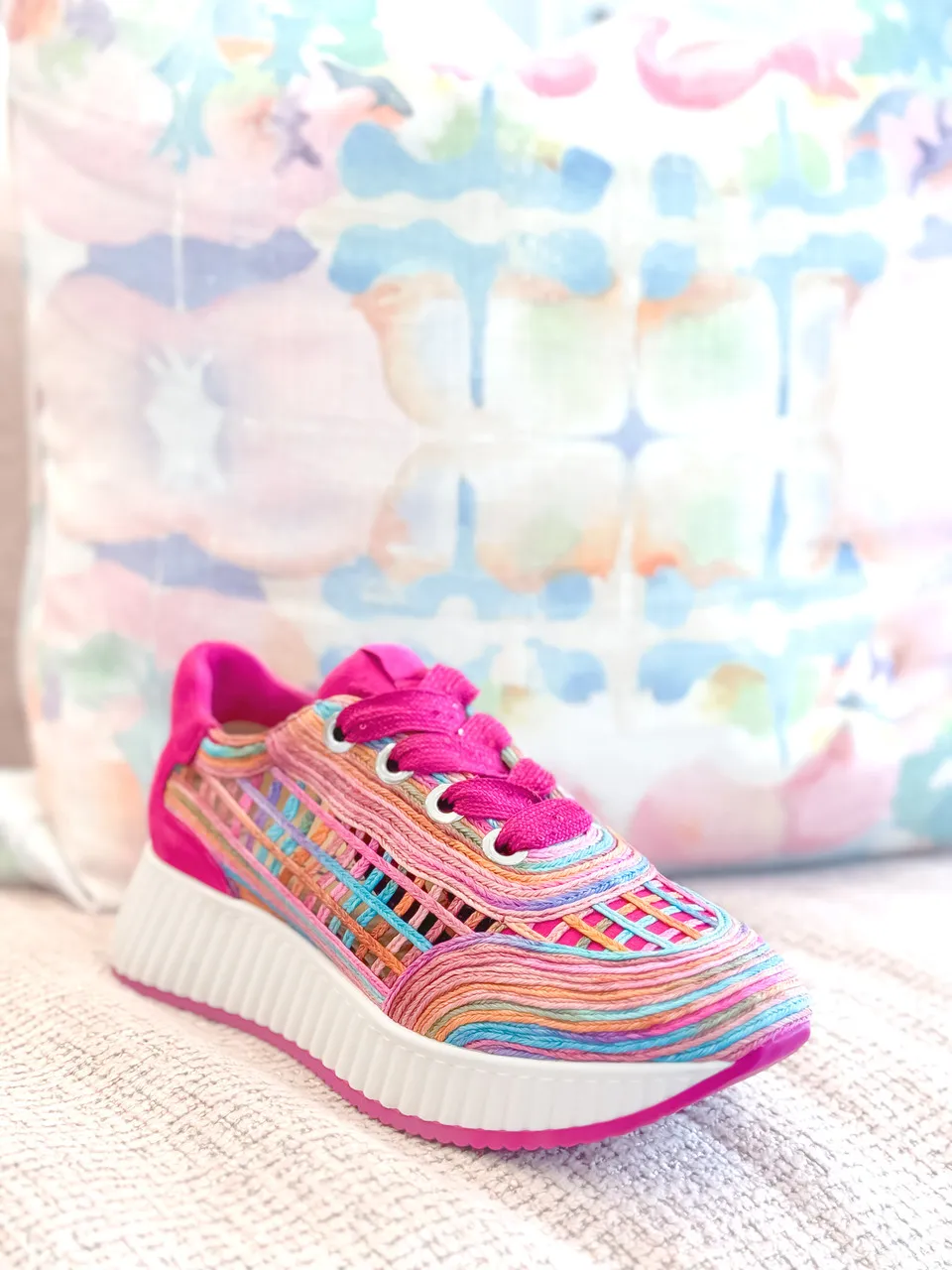 Softwaves Ardi Sneaker- Fuchsia + Rainbow Raffia