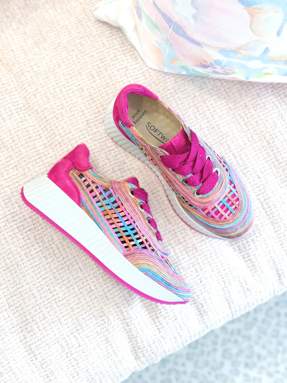 Softwaves Ardi Sneaker- Fuchsia + Rainbow Raffia