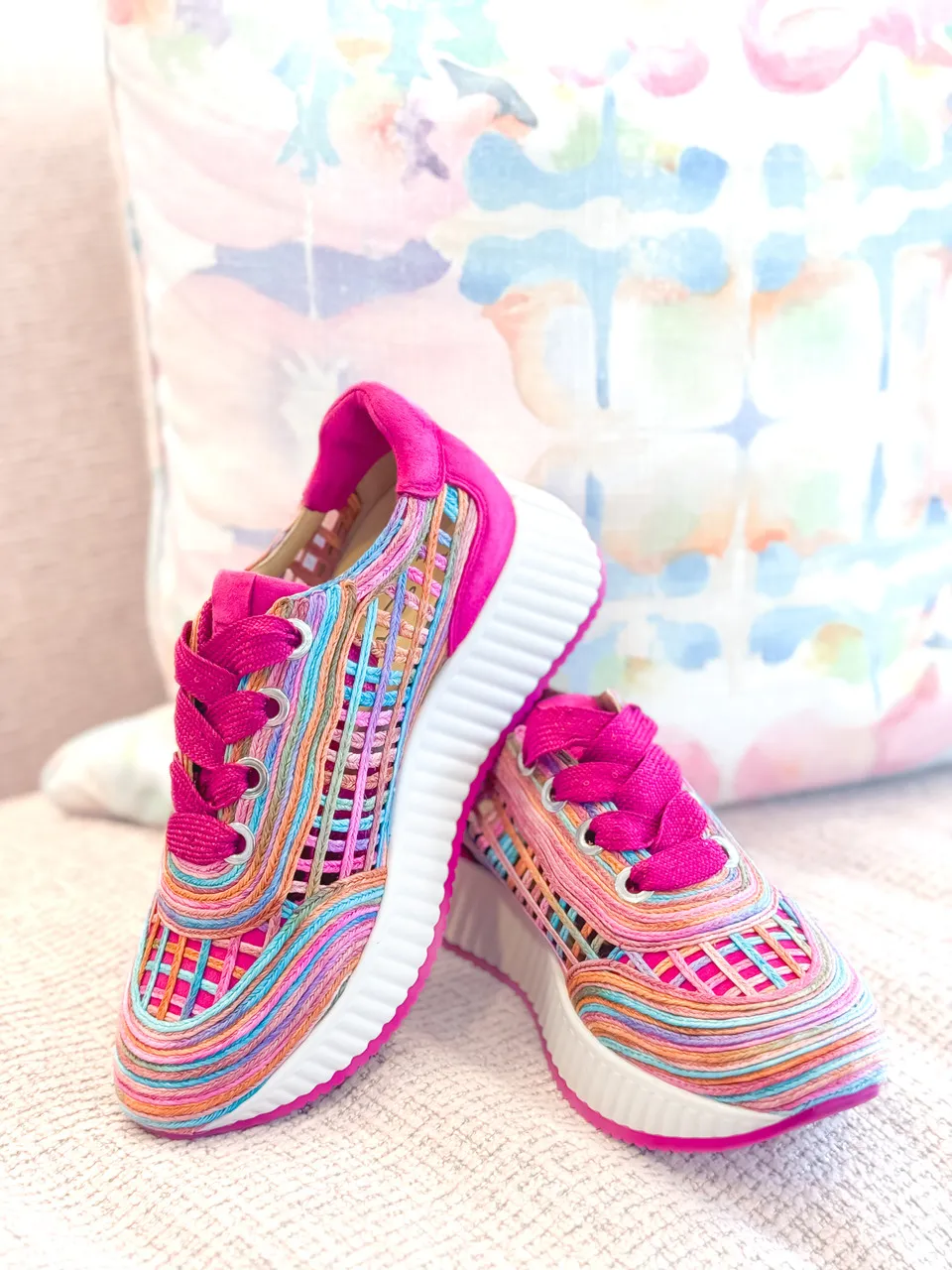 Softwaves Ardi Sneaker- Fuchsia + Rainbow Raffia