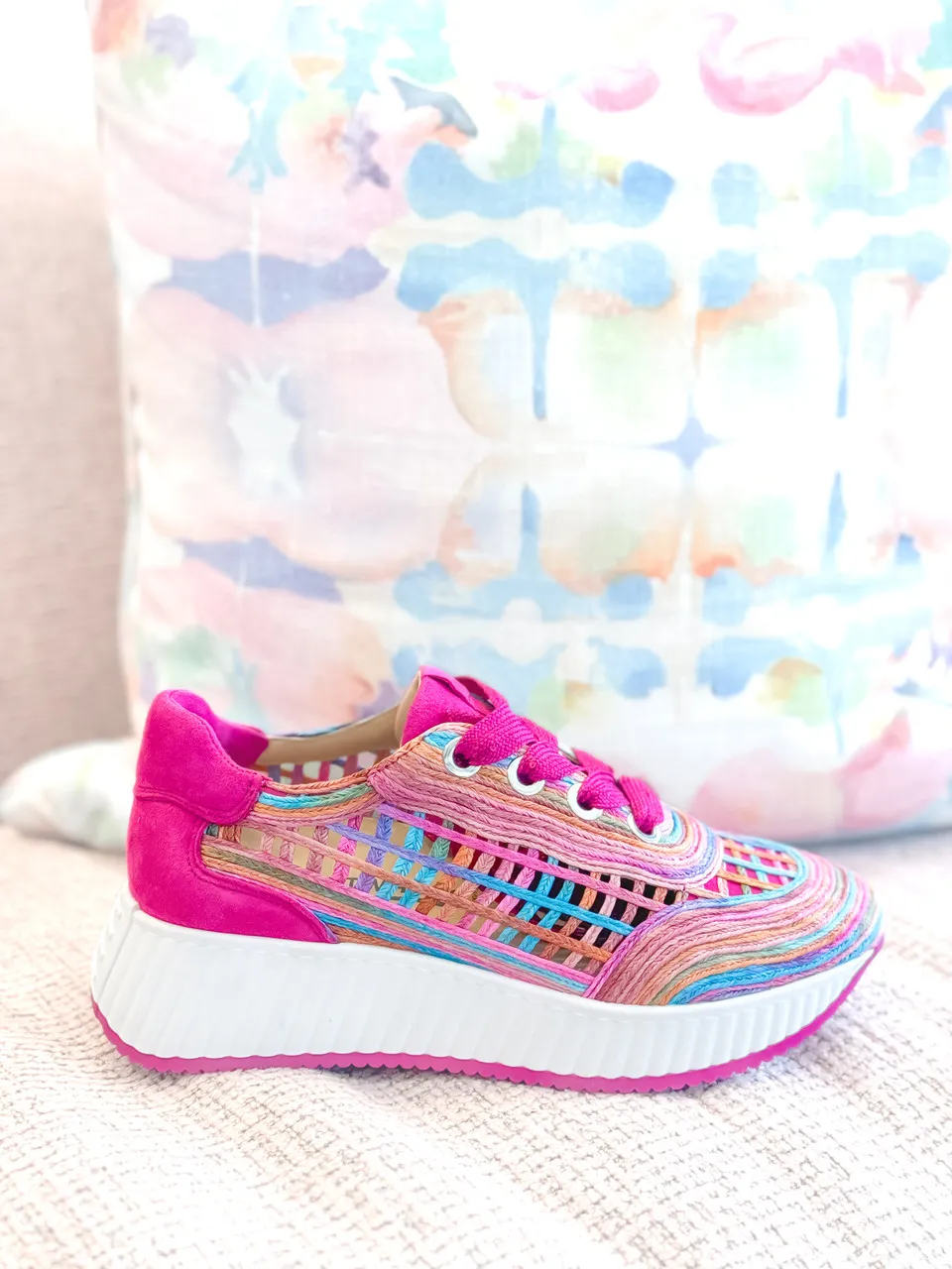 Softwaves Ardi Sneaker- Fuchsia + Rainbow Raffia