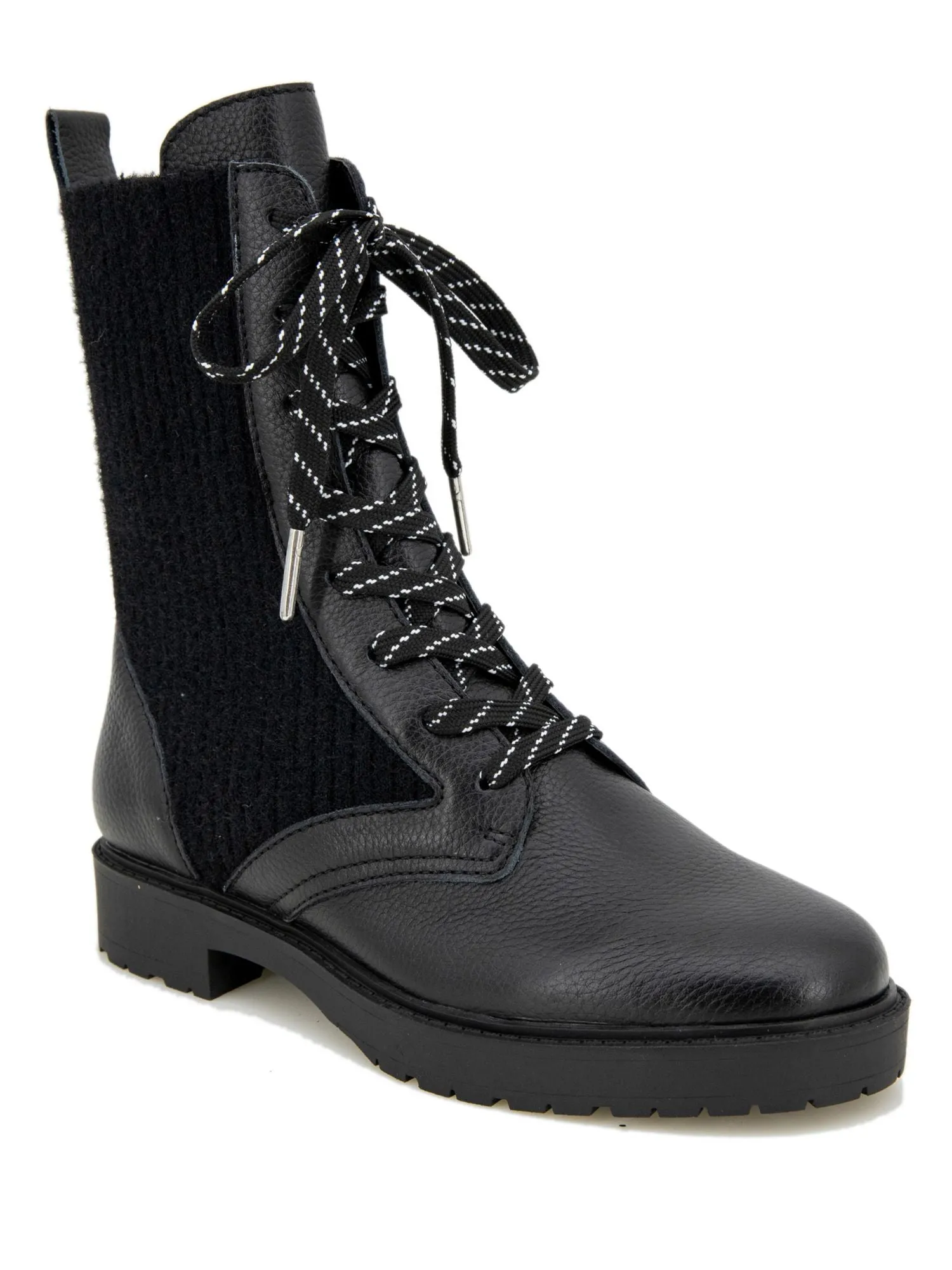 SPLENDID Womens Black Mixed Media Heel Pull-Tab Padded Lug Sole Stretch Scout Round Toe Lace-Up Combat Boots M