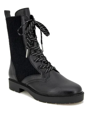 SPLENDID Womens Black Mixed Media Heel Pull-Tab Padded Lug Sole Stretch Scout Round Toe Lace-Up Combat Boots M