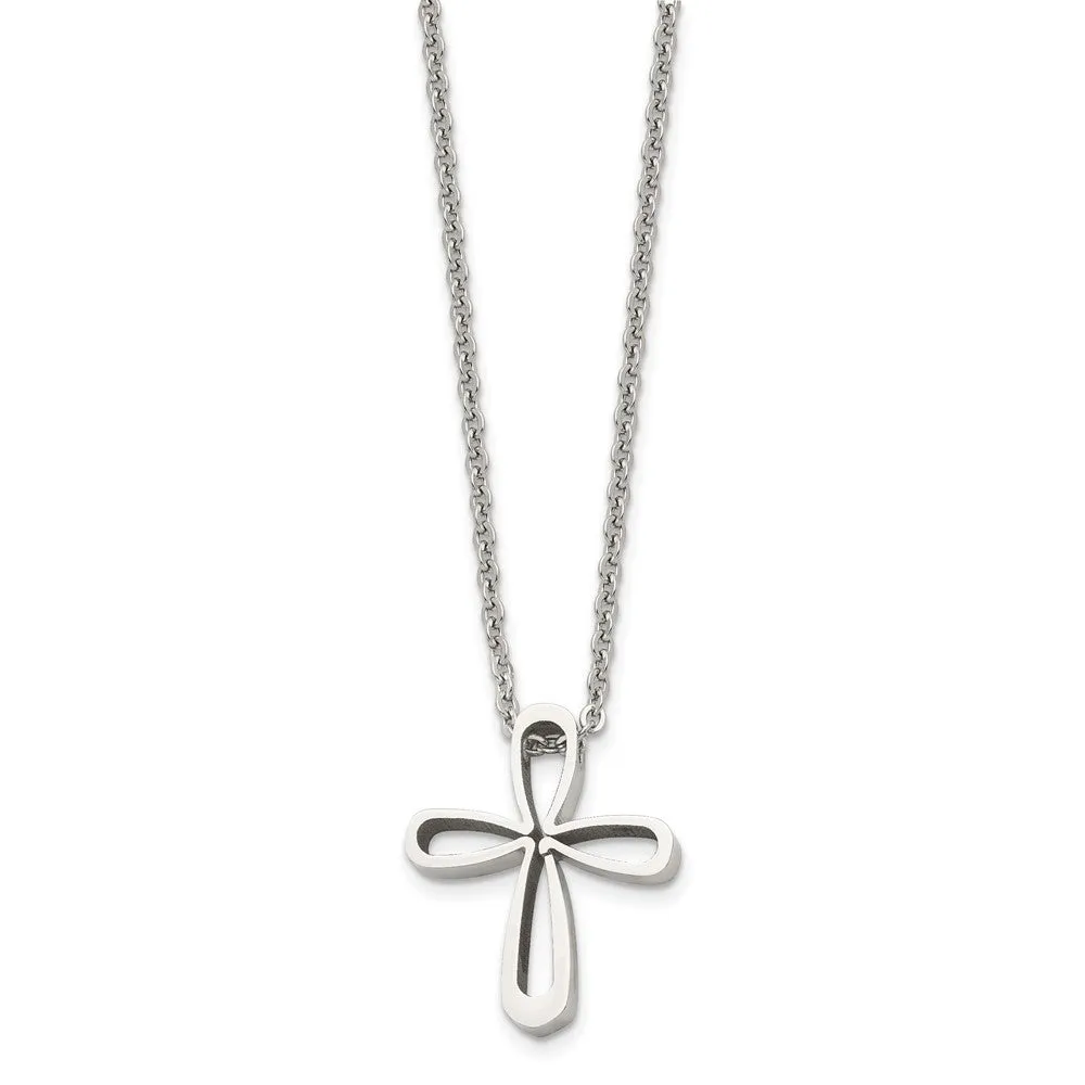 Stainless Steel Polished Looped Cross Necklace, 18 Inch