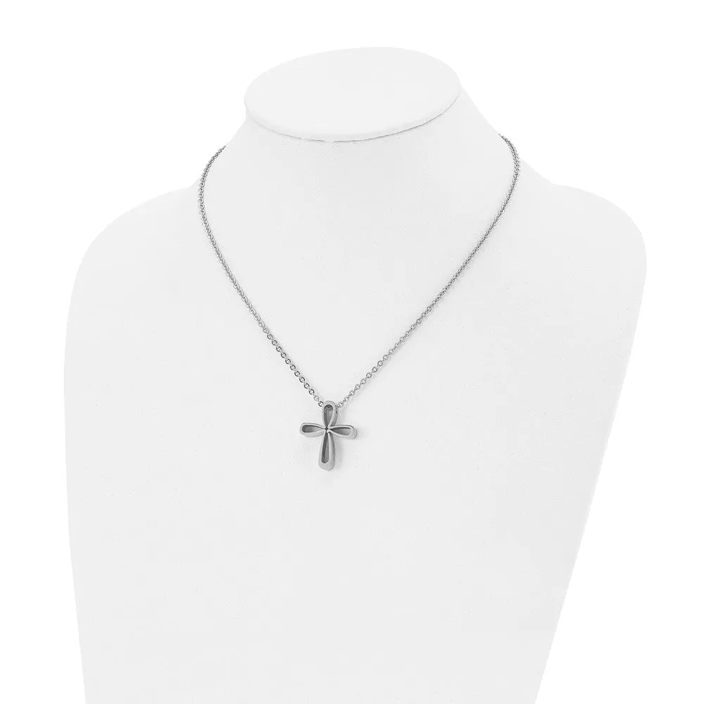 Stainless Steel Polished Looped Cross Necklace, 18 Inch