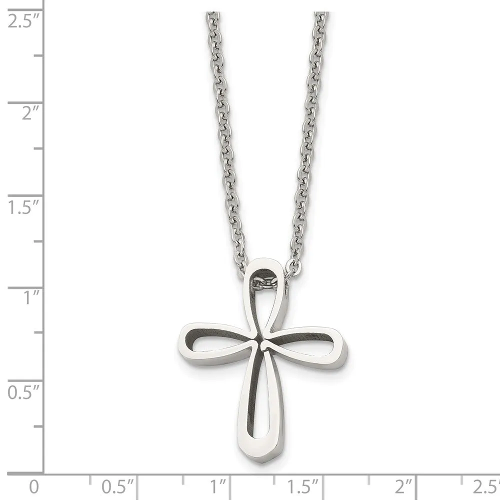 Stainless Steel Polished Looped Cross Necklace, 18 Inch