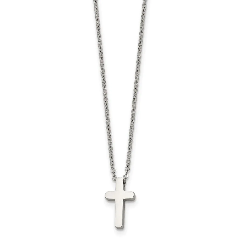 Stainless Steel Polished XS Tiny 8 x 14mm Cross Necklace, 16 Inch