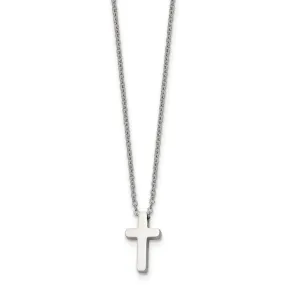 Stainless Steel Polished XS Tiny 8 x 14mm Cross Necklace, 16 Inch