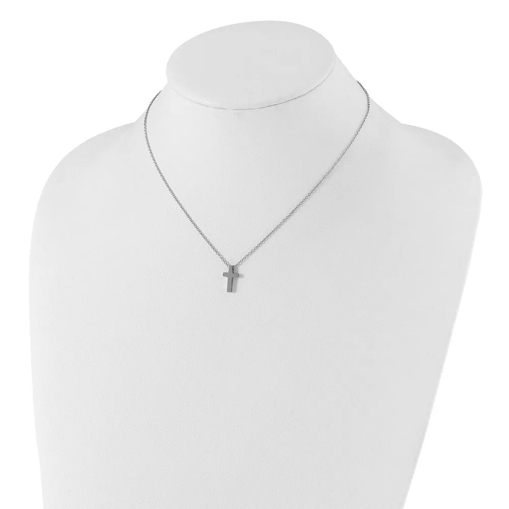 Stainless Steel Polished XS Tiny 8 x 14mm Cross Necklace, 16 Inch