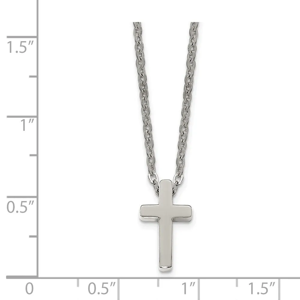 Stainless Steel Polished XS Tiny 8 x 14mm Cross Necklace, 16 Inch