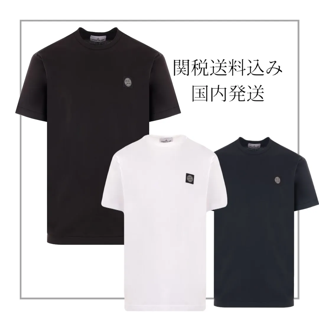 STONE ISLAND  |Street Style U-Neck Cotton Short Sleeves Logo T-Shirts