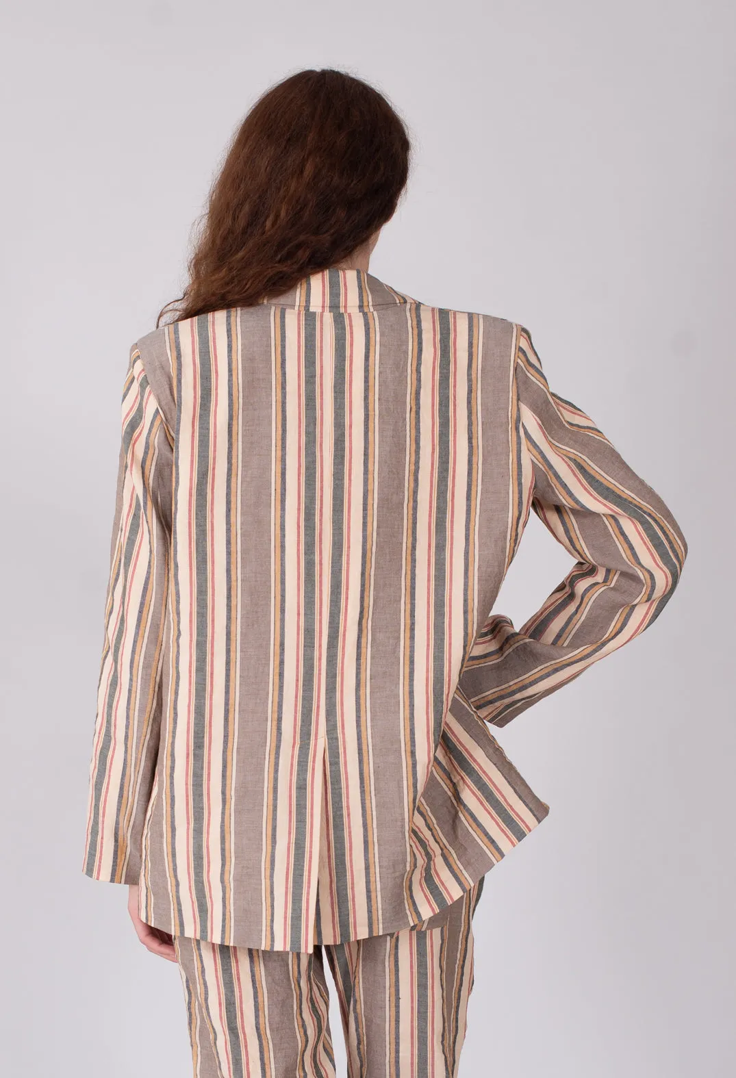 Striped Blazer with Single Button Fastening