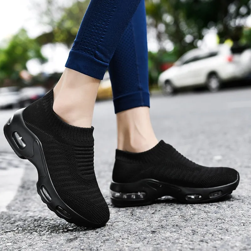 Summer Solid Pattern Slip-On Low Heel Sneakers Shoes for Women