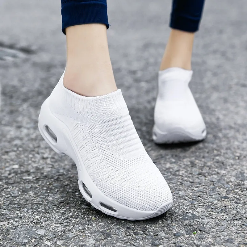 Summer Solid Pattern Slip-On Low Heel Sneakers Shoes for Women