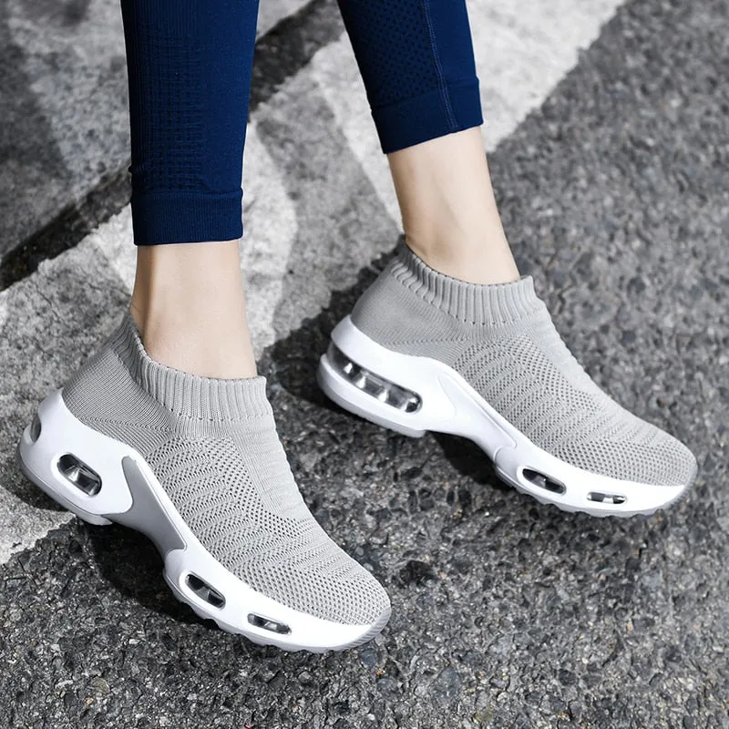 Summer Solid Pattern Slip-On Low Heel Sneakers Shoes for Women