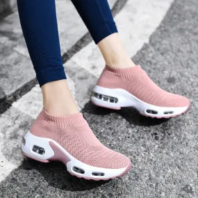 Summer Solid Pattern Slip-On Low Heel Sneakers Shoes for Women