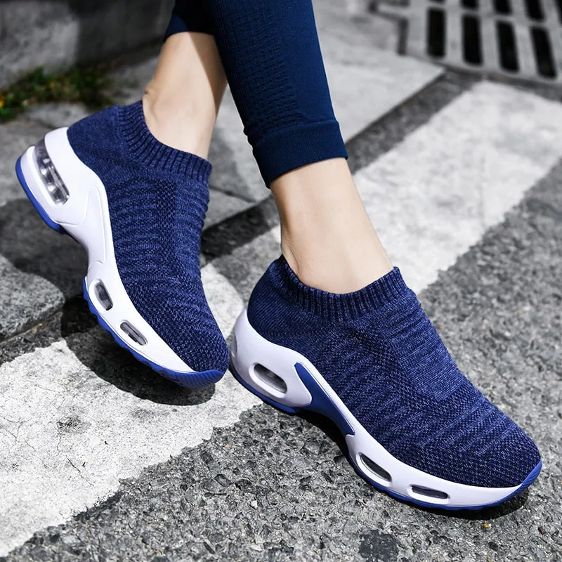 Summer Solid Pattern Slip-On Low Heel Sneakers Shoes for Women