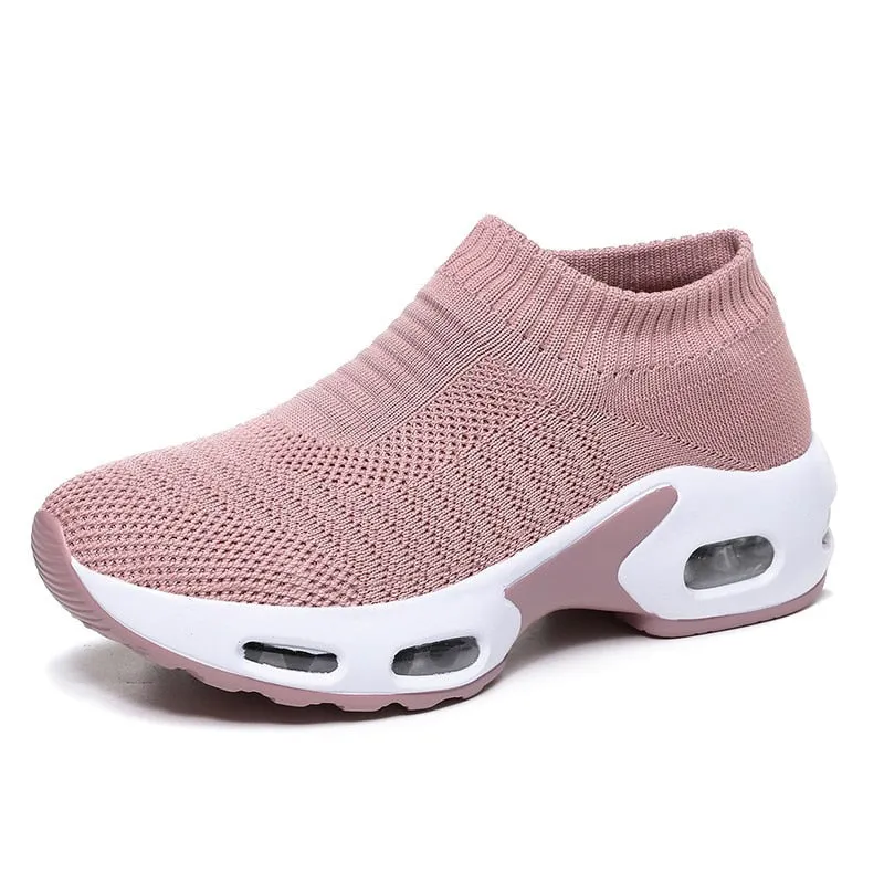 Summer Solid Pattern Slip-On Low Heel Sneakers Shoes for Women