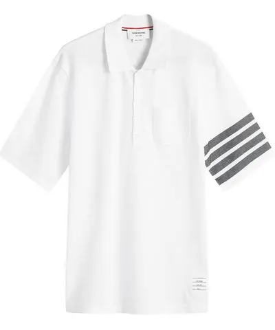 Thom Browne Men's 4 Bar Striped Waffle Polo