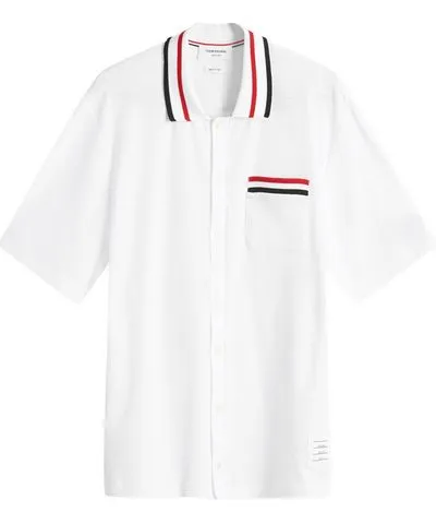 Thom Browne Men's Stripe Tipped Textured Button Through Polo