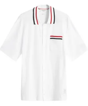 Thom Browne Men's Stripe Tipped Textured Button Through Polo