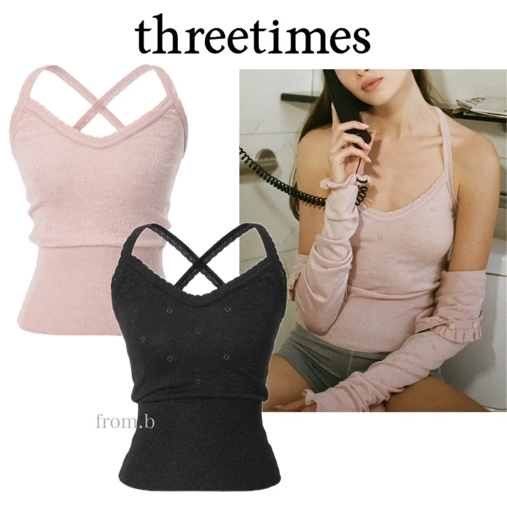 threetimes  |Wool Nylon Street Style U-Neck Plain Co-ord Cropped Tops