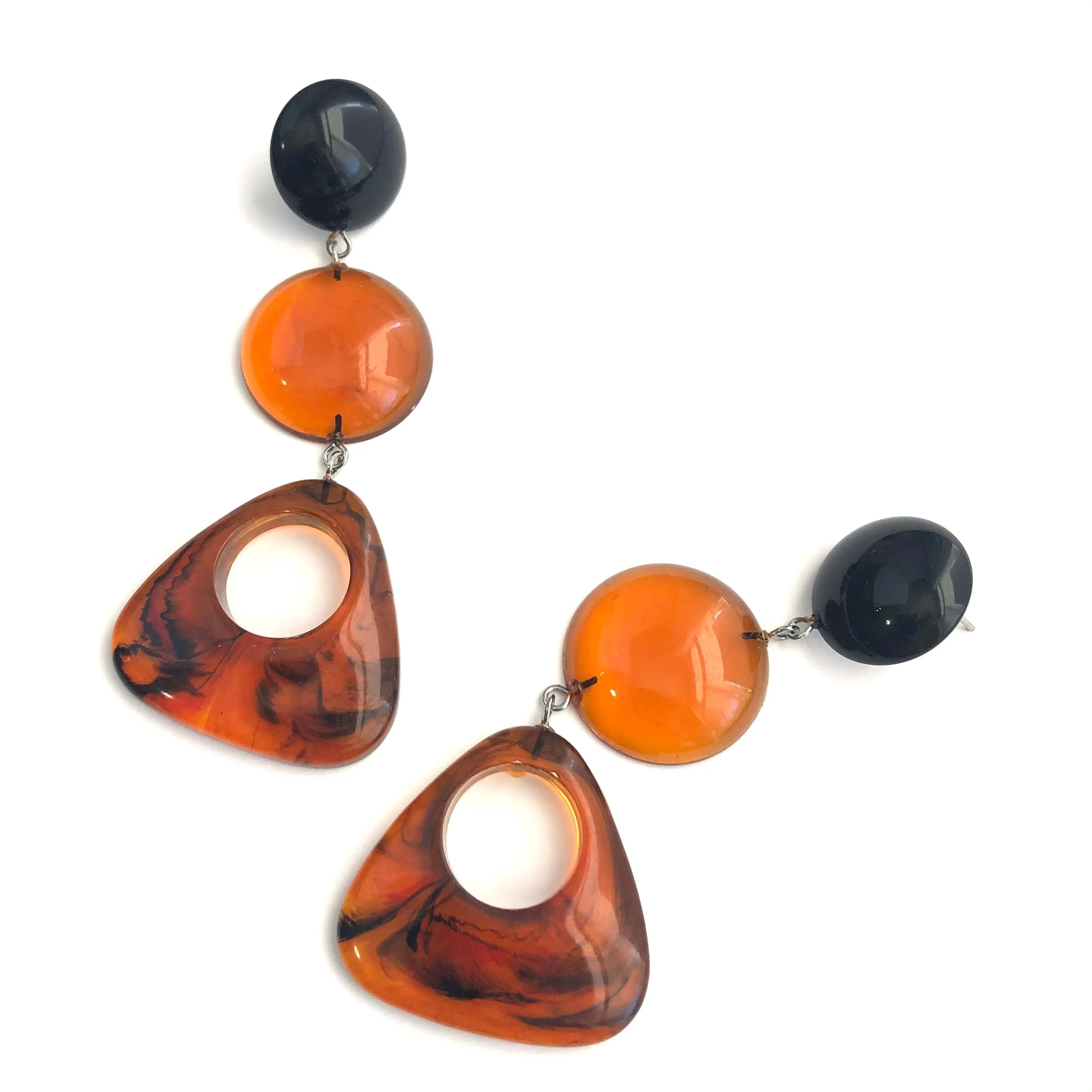 Tortoise & Black Triple Drop Statement Earrings