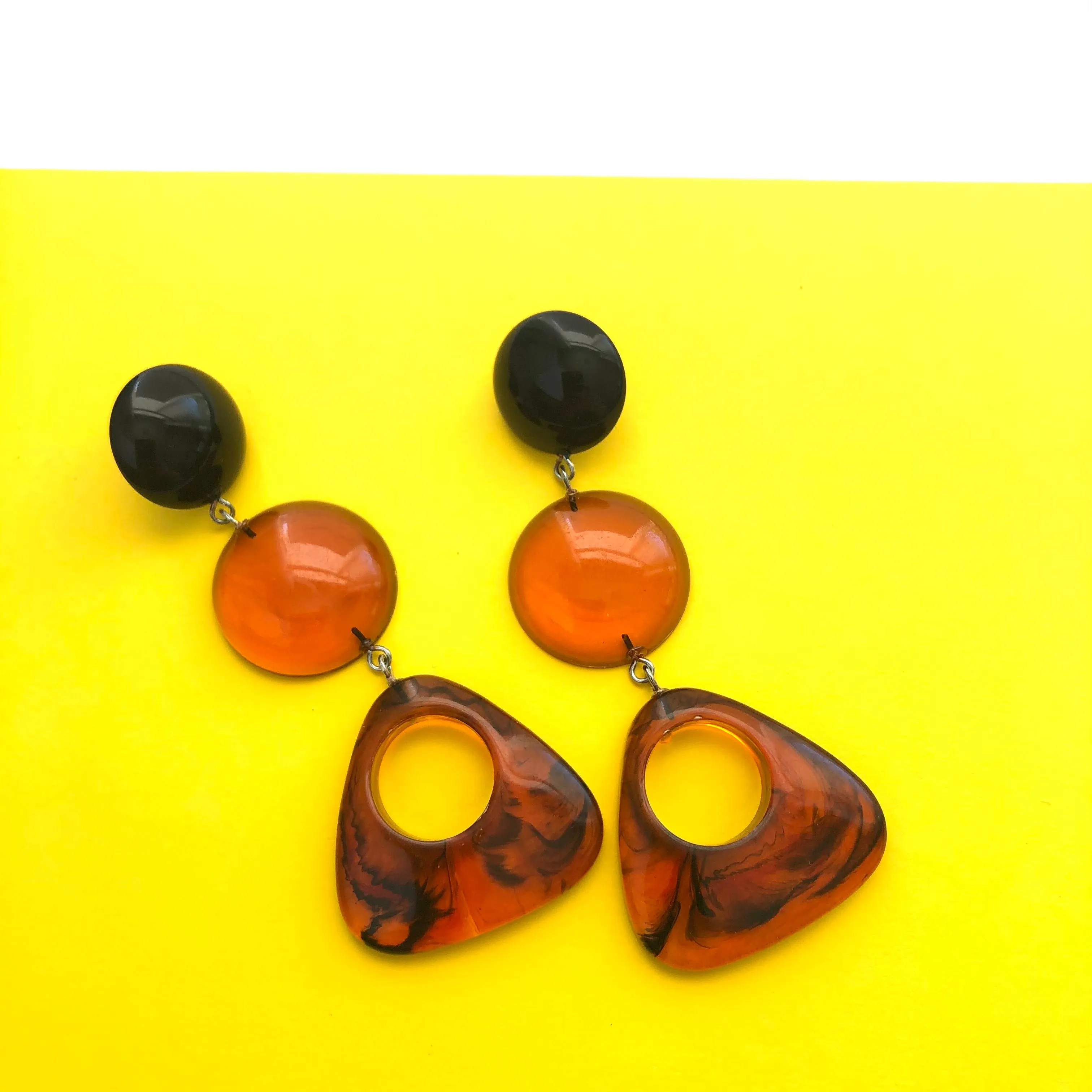 Tortoise & Black Triple Drop Statement Earrings