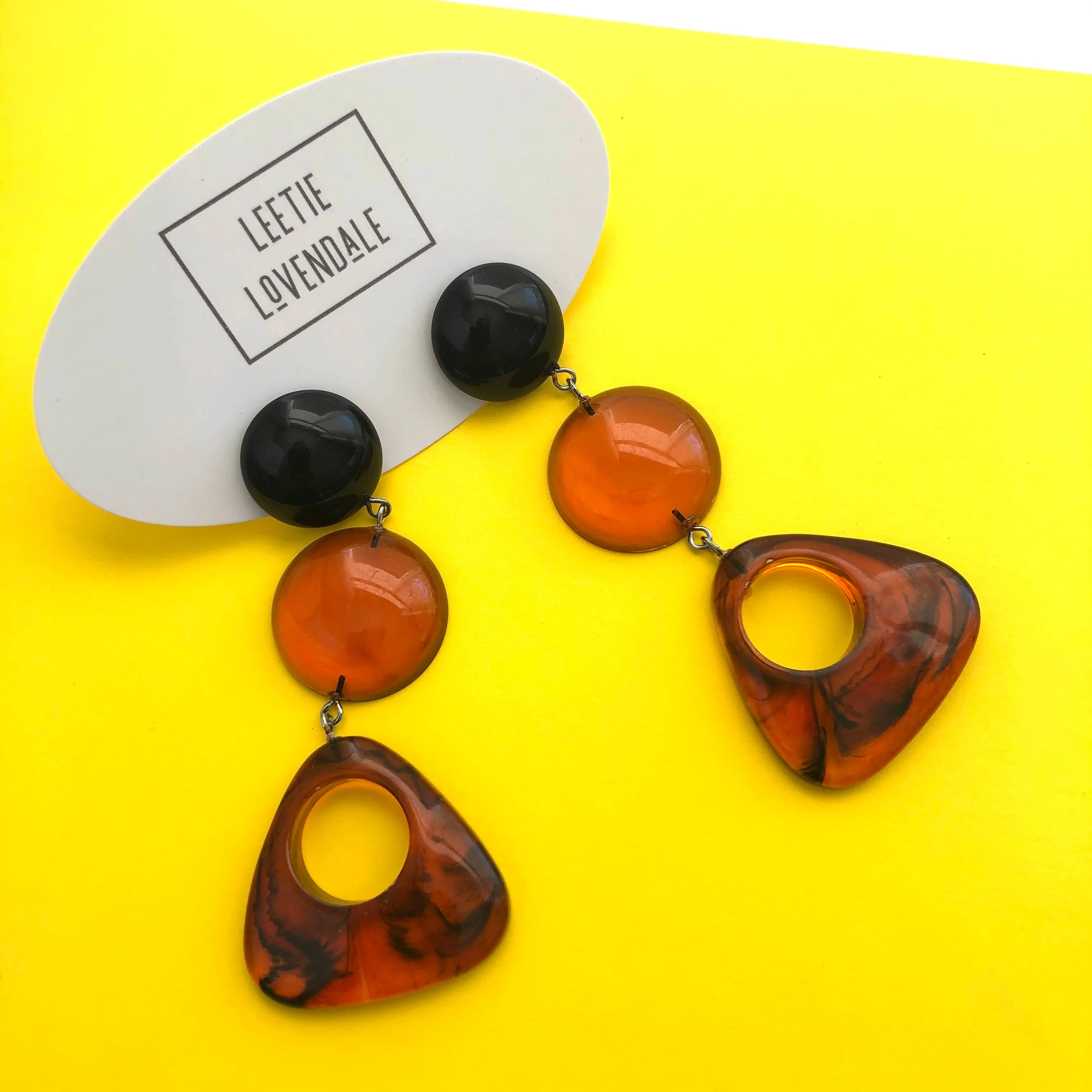 Tortoise & Black Triple Drop Statement Earrings