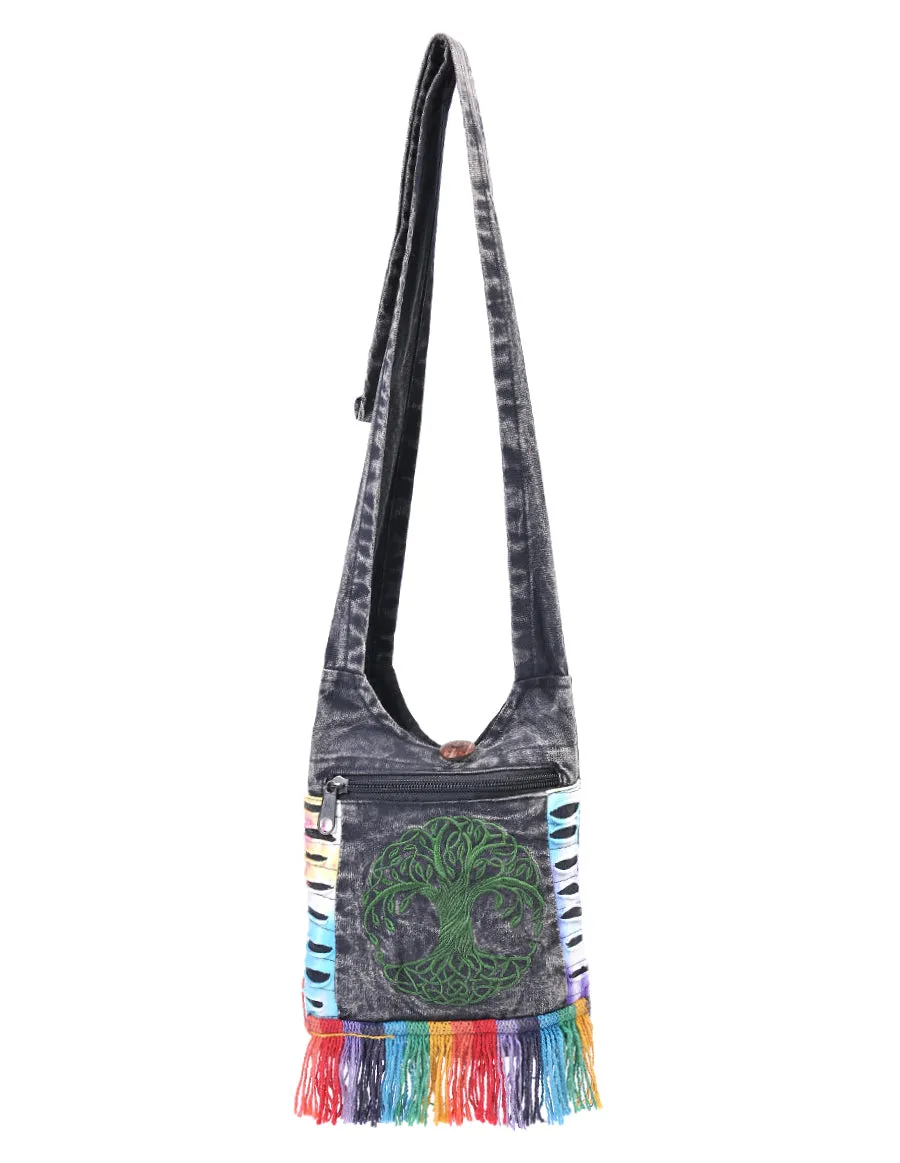 Tree of Life Embroidery Mini Hippie Bag