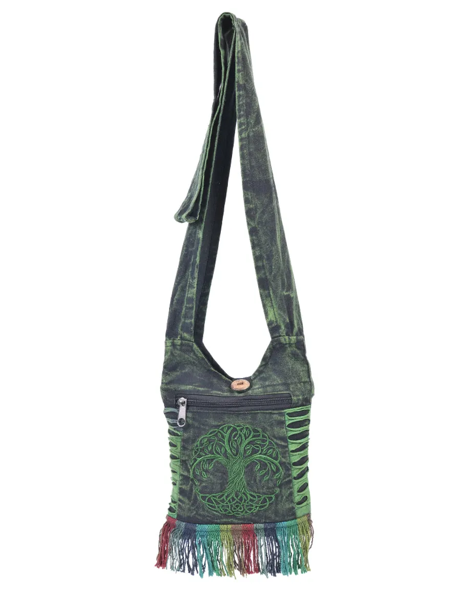 Tree of Life Embroidery Mini Hippie Bag