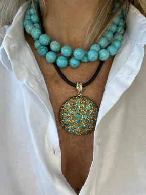 Turquoise and Swarovski Pendant | Round