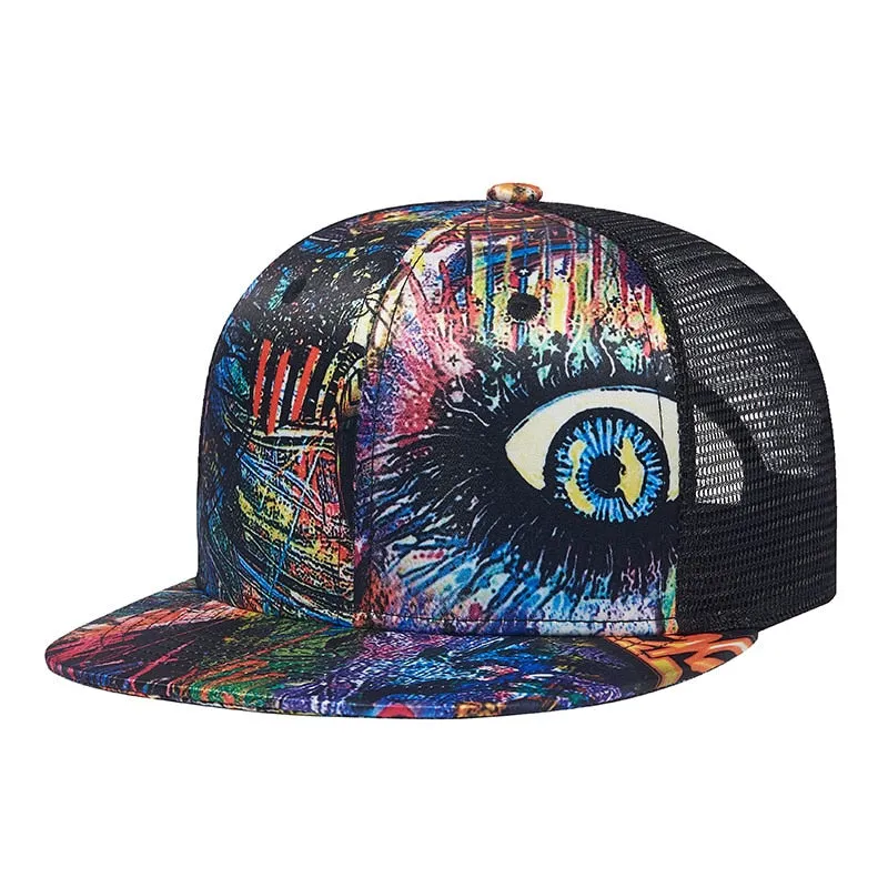 Unisex Casual Summer Graffiti Flat Brim Snapback Baseball Mesh Cap