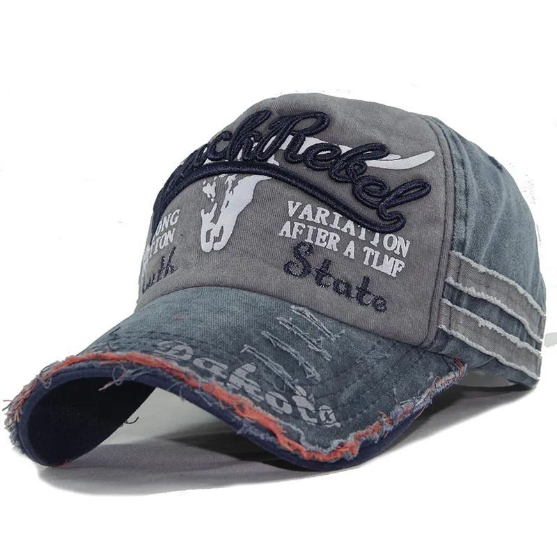 Unisex Hip Hop Washed Denim Embroidery Fitted Fashion Baseball Cap